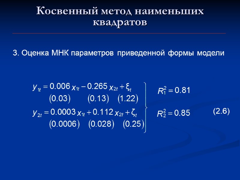 Косвенный метод наименьших квадратов 3. Оценка МНК параметров приведенной формы модели (2.6)